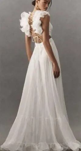 Mac Duggal White Ruffle Tiered Cut-Out Chiffon Gown Size 10 $598 67911