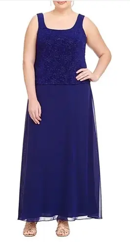 Alex Evenings NWT Scoop Neck Jacquard Glitter Embellished Chiffon Dress Size 22W