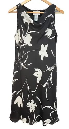 SL Fashions Women's Black White Floral Cowl Neck Sleeveless Midi Dress Size 12