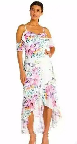 Night Way multi color flor print high low off shoulder midi maxi dress 2