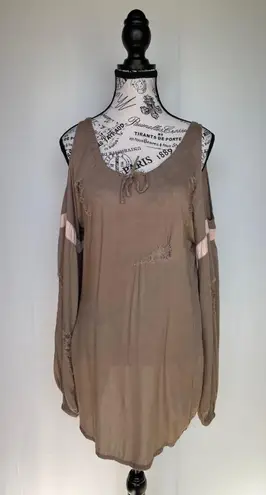 One Teaspoon distressed handmade cold shoulder tunic mini dress size 0 XXS NWOT