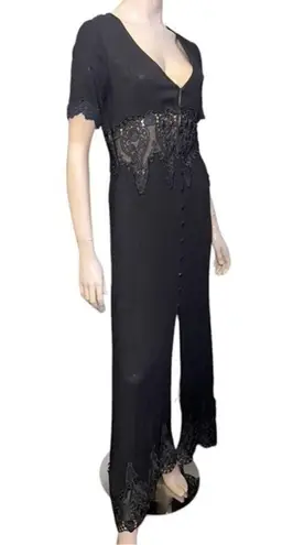 Sadie & Sage Women’s Size M Black Short Sleeve Button Up Crochet Trim Maxi Dress Size M