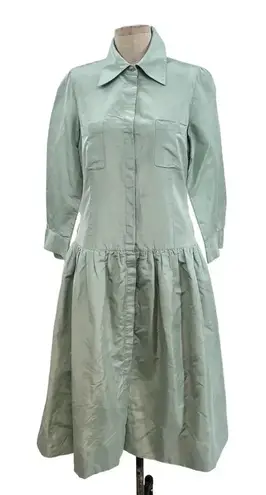 Rickie Freeman for Teri Jon Teal Blue Green Drop Waist Shirtdress Silk Size 10