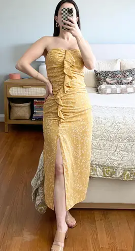 Likely Ali Yellow Star Strapless Ruffle Midi Dress
