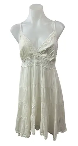 Raviya White Sleeveless V Neck Cami Camisole Tiered Mini A Line Tank Sundress L Size L