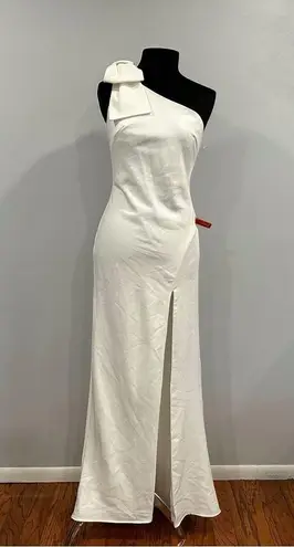 Mac Duggal 26665 Bow One Shoulder Evening Gown White 2 NWOT