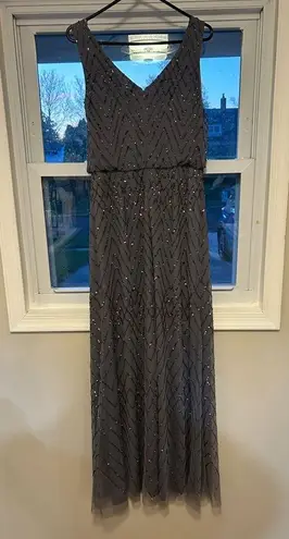 BHLDN Beaded Diamond Grey Sliver Full Length Sleeveless Gown Size 6