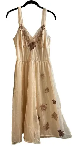 Vintage Van Raalte Dress Semi Sheer Whimsical Forest Fairy Size Small Tan