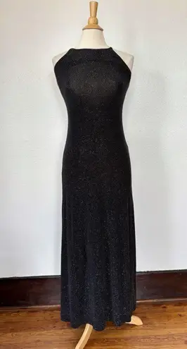 Vintage 1994 Black Metallic Sleeveless Full Length Prom Dress Size 4