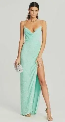 Retrofête Retrofete Katya Dress in Aqua Size Large Maxi Sequins Cowl Neck Sleeveless