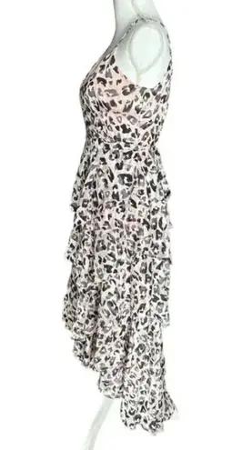 Hutch Elsa Pink Black Animal Print Ruffle High-Low Wrap Dress Size Small