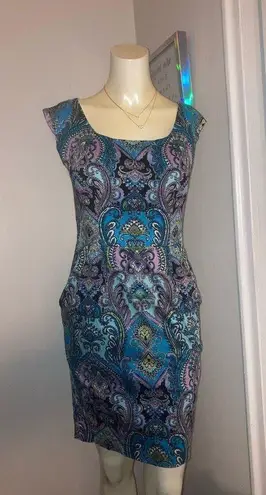 New York And Company Size 6 Women's Paisley Purple Blue Boho NY&CO Cocktail Dress