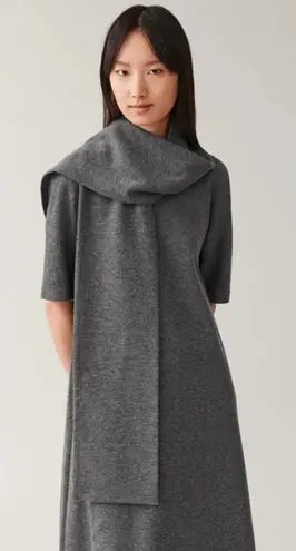 COS NWT Grey Wool Blend Dress with Attached Scarf, Size L
