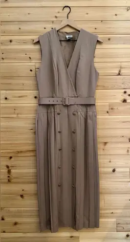 Laura Ashley Vintage Medium Wool Blend V Neck Pleated Button Front Midi Dress