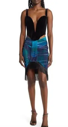 Farai London Edena Velvet Cutout Corset Skirt SET Turquenite Womens Size XS