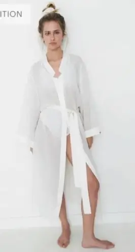 Lunya Washable Silk Chiffon Kimono Robe Tranquil White Sz L/XL