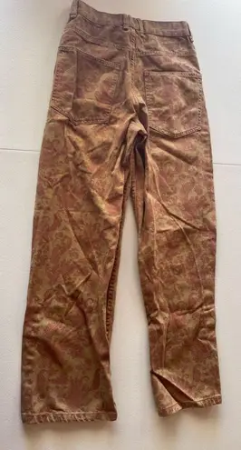 ZARA Straight Cut Paisley Printed Jeans Taupe Brown Size Small Bin 309