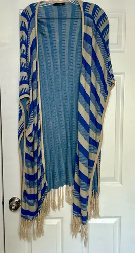 THML Blue and Cream Striped Cardigan Fringe country western boho women’s medium