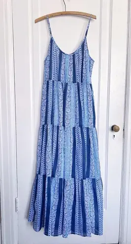 Roller Rabbit • Anthropologie Dakota Cover-Up Maxi Dress blue stripe tiered