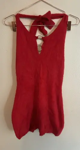 Tiger Mist Red Fuzzy Open Back Halter Romper - Women's XL