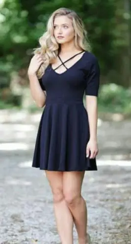 Black Swan fit and flare criss cross knit black cocktail dress women Size Small