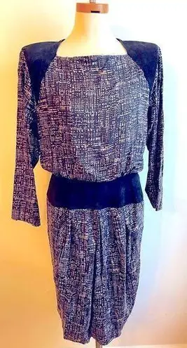 Kay Unger Vintage 1990s St. Gillian Silk & Suede Blouson Dress 10 Black & Cream