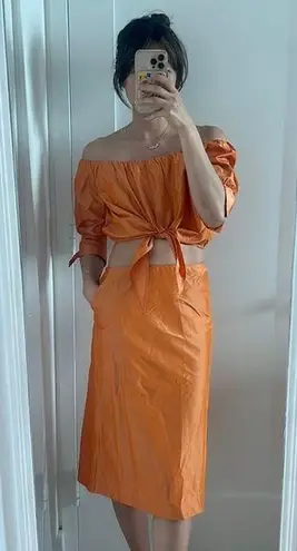 Max Mara Like new orange silk front tie cropped top midi skirt set