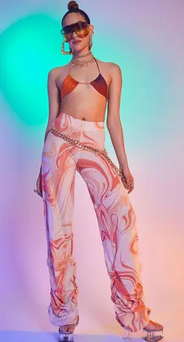 Jaded London Orange Swirl Ruched Hem Printed Knit Joggers