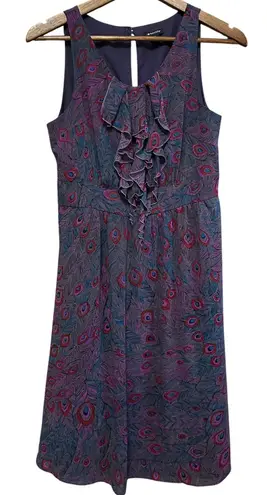 I Heart Ronson I Heart Ronson Womens Medium Dress Sleeveless Peacock Ruffle Gray Purple