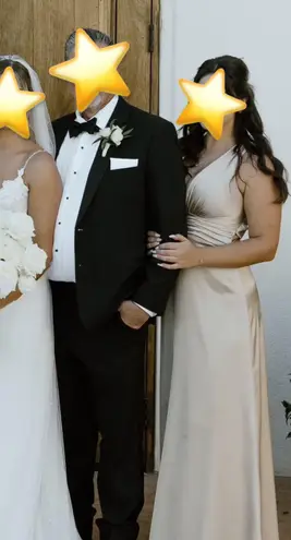 Revelry Dylan Gold Champagne Satin Dress Size M