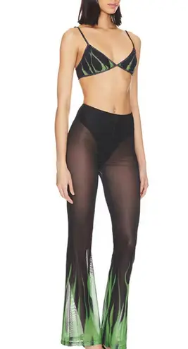 superdown  Deja Sheer Pant Set Black LARGE Flames Sheer Flare Devil Costume NEW