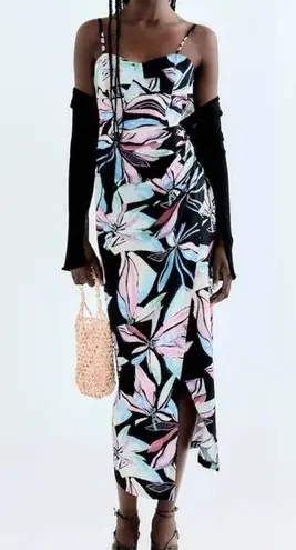 ZARA  Linen Tropical Print Midi Dress