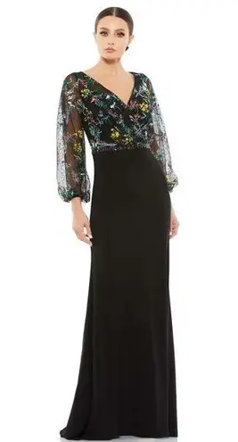 Mac Duggal 79379 Embroidered Illusion Puff Sleeve Column Gown 2 NEW