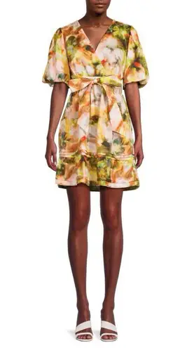 Marie Oliver Callie Belted Silk Blend Garden Yellow Mini Dress Size 8
