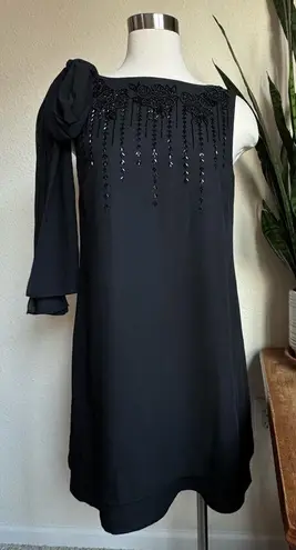 Vtg Black Beaded Shift Dress Elegant Cocktail Party Liz Claiborne Night size 8