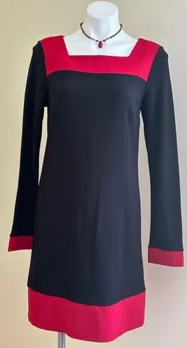 Randy Kemper Black Red A Line Dress Square Neck Long Sleeves Zip in Back SZ 10