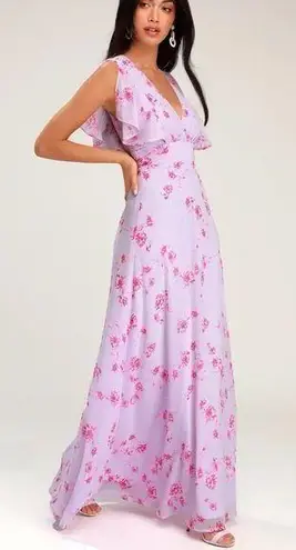 Lulu’s Dearly Loved Lavender Floral Print Flutter Sleeve Maxi Dress Pink Size XS - Image 1