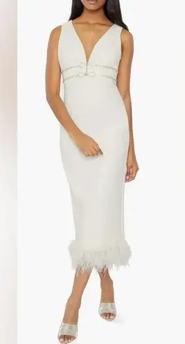 Likely NWOT Corianne Sleeveless White Feather Trim Empire Waist Midi Dress sz 8