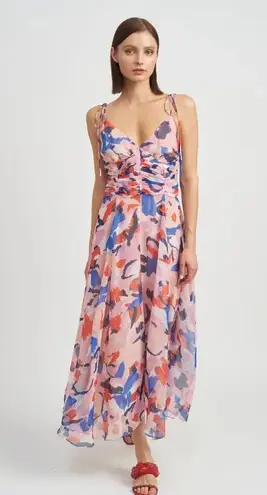 En Saison Arlie Midi Dress with Tie Straps in Blush Blue Floral Size Small NWT Pink