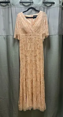 Mac Duggal New 9064 Sequined V Neck Sheath Blush Pink Sleeved Maxi Formal dress