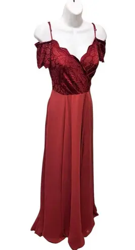 David’s Bridal Off Shoulder Lace Top Chiffon Skirt Long Formal Gown Sz 6 Orange