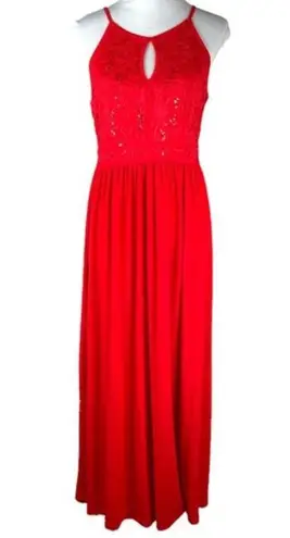 Candalite Lace Bodice Floor Length Dress Red Size Large