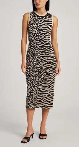 Proenza Schouler White Label Sleeveless Knit Zebra Leopard Midi Dress Womens M Black Size M