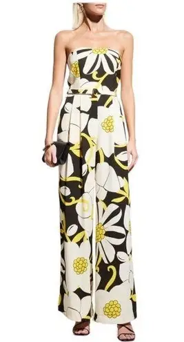 MEIMEIJ YELLOW BLACK SMOCKED BACK ADJUSTABLE SPAGHETTI STRAP BELTED JUMPSUIT S