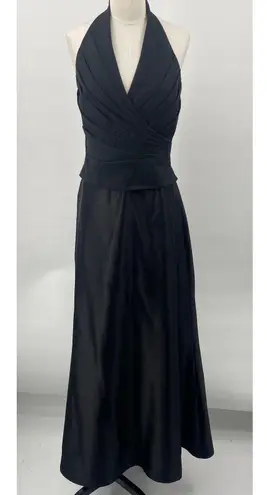 Tadashi Shoji Vintage 90s Tadashi Halter Gown Pleated Bodice Taffeta Fit & Flare Maxi Black S