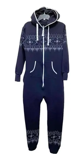 Unichill Nordic Navy Fair Isle Sweatshirt One Piece Jumpsuit Onesie Unisex Sz S Blue