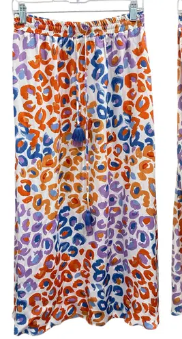 Farm Rio Anthropologie Vibrance Maxi Skirt Multicolor Pastel Leopard Boho Tassel