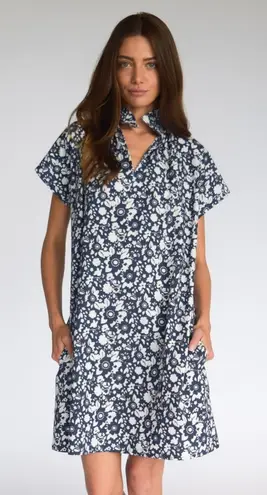 Never a Wallflower Vivki Short Sleeve Casual Cotton Dress Navy Floral Medium Blue