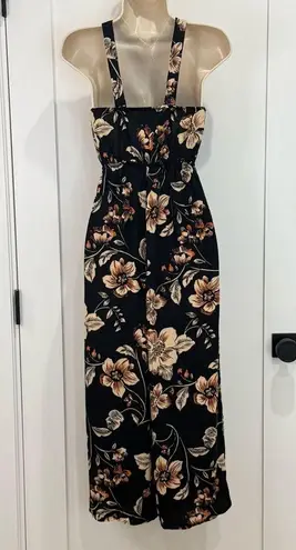 Saltwater Luxe Floral Jumpsuit Cropped Wide Leg Black Small Boho Hippie Beachy