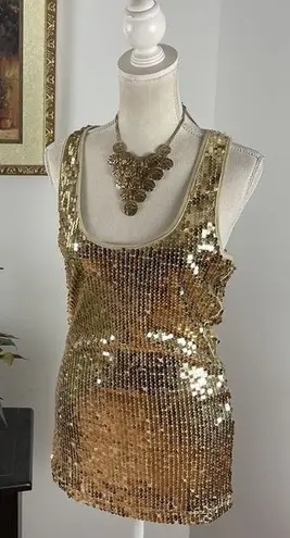 IMAGINARY VOYAGE Tank Top Large Sequin Club Sparkle Bling Party Evening Lined